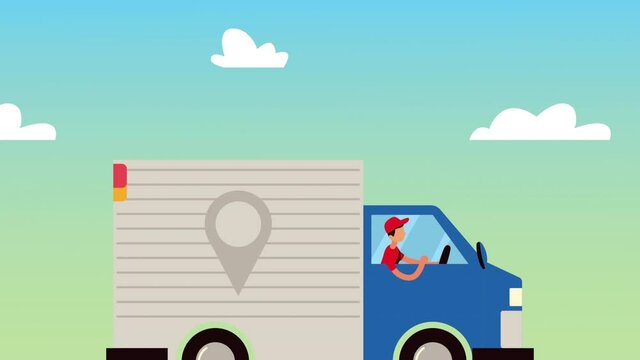 courier driving truck delivery service animation