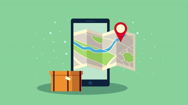 smartphone with paper map and box delivery