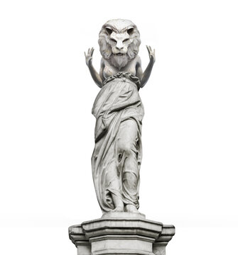 3d render illustration of lion headed greek goddess monument isolated on white background.
