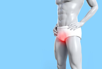 3d render illustration of male figure with highligthed prostate problem. - obrazy, fototapety, plakaty
