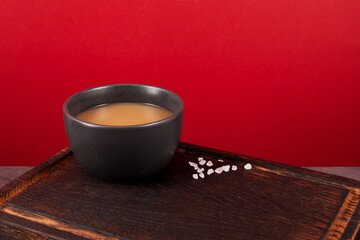 Tibetan butter tea or churned tea. Traditional Asian drink known as 