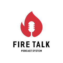 Obraz premium mic microphone and fire for business podcast logo design Premium Vector