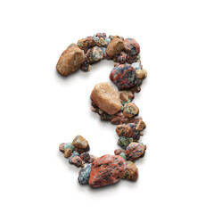 3d alphabet, set of numbers made of Stones, 3d illustration, three