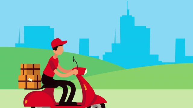 courier driving bicycle delivery service animation