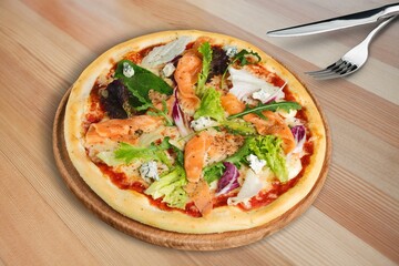 Tasty hot vegetable pizza with pepper and tomatoes