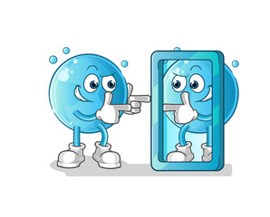 bubble looking into mirror cartoon. cartoon mascot vector