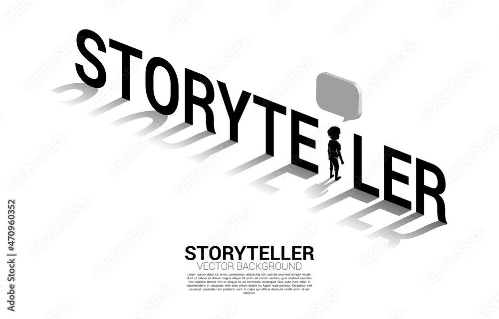 Poster silhouette of boy with bubble speech in storyteller wording. concept of communication and storytelle