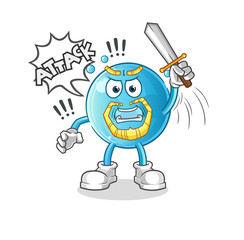 bubble knights attack with sword. cartoon mascot vector