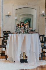 elopement dinner wedding table for two with flowers and decorations 
