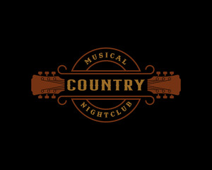 Classic Vintage Retro Label Badge for Country Guitar Music Western Saloon Bar Cowboy Logo Design Template