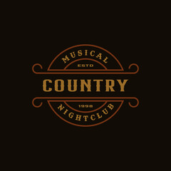 Classic Vintage Retro Label Badge for Country Guitar Music Western Saloon Bar Cowboy Logo Design Template