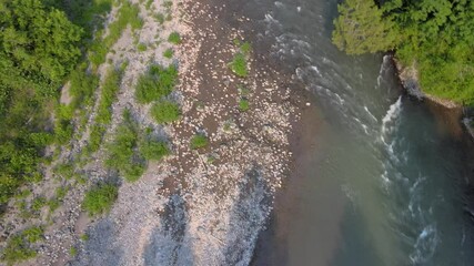 Aerial footage of a river in Sandy Oregon