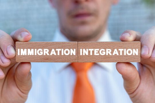Concept of immigrant inegration. Immigration. Social adaptation of immigrants.