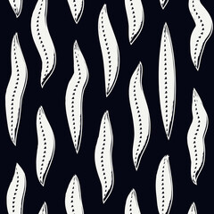 Freehand design floral ornament. Handdrawn leaf motif seamless pattern. Trendy brushstrokes ornate print. Paint brush smears organic background