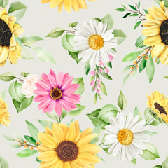 beautiful sun flower and daisy seamless pattern