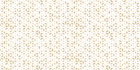 Fotobehang Golden vector seamless pattern with small diamond shapes, floral silhouettes. Luxury modern white and gold background with halftone effect, randomly scattered shapes. Simple texture. Trendy design © Olgastocker