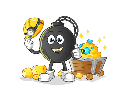 recommend clip art: prison ball miner with gold character. cartoon mascot vector