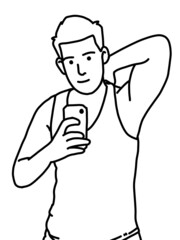 black and white of cute man for coloring