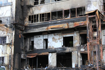 Fototapeta na wymiar 火事で廃墟となった建物の一部分