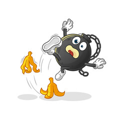 prison ball slipped on banana. cartoon mascot vector