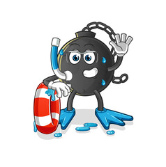 prison ball swimmer with buoy mascot. cartoon vector