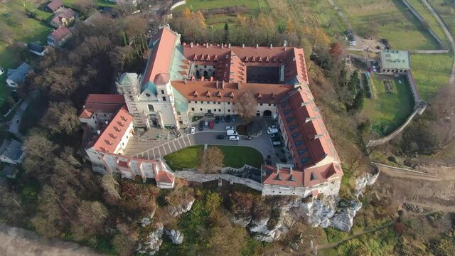 Aerial view of Benedictine abbey in Tyniec, Krakow, Poland