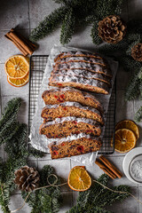 christmas stollen on a gray background