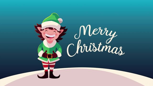 merry christmas lettering with santa elf