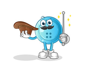 shirt button fencer character. cartoon mascot vector