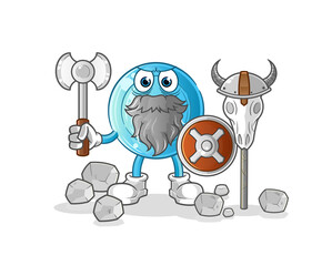 shirt button viking with an ax illustration. character vector