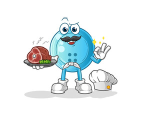 shirt button chef with meat mascot. cartoon vector