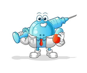 shirt button doctor holding medichine and injection