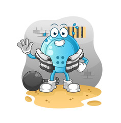 shirt button criminal in jail. cartoon character