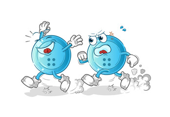 shirt button play chase cartoon. cartoon mascot vector