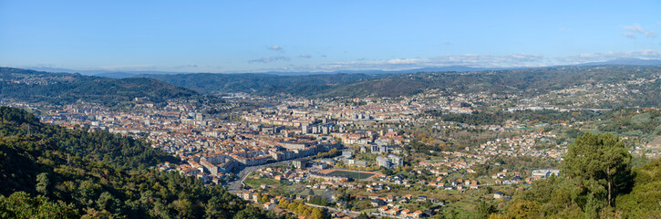 Panoramic view of the skyline of the city of Ourense, Galicia. Full view of the city