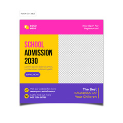School admission social media post template. Junior and senior high school promotion banner