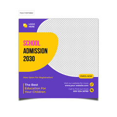 School admission social media post template. Junior and senior high school promotion banner