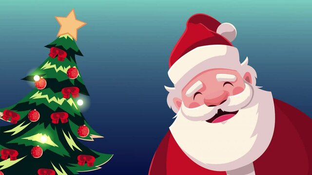 merry christmas animation with santa and tree