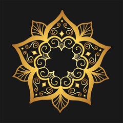 Golden Decorative Flower on Black Gray Background