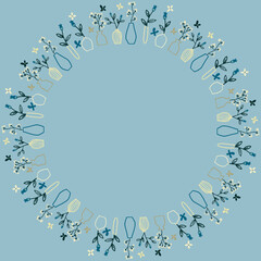 花と花瓶のフレームセット青