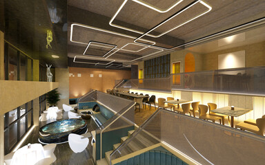 3d render of cafe restaurant interior