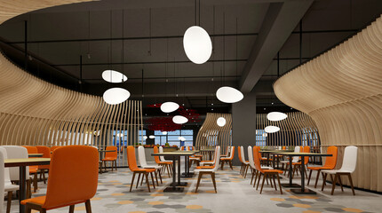 3d render of cafe restaurant interior