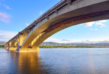 Fototapeta na wymiar Communal bridge in the center of Krasnoyarsk