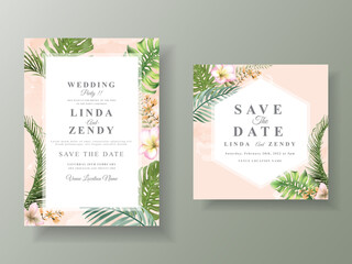 Floral tropical wedding invitation cards