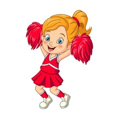 Cheerleaders girl in red uniform with pom poms