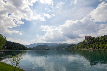 Selective blur on the Bled castle, also called Blejski Hrad, during summer, in the afternoon by the...