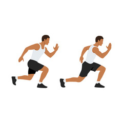 Man doing Alternating lunge jump exercise. Flat vector illustration isolated on white background - obrazy, fototapety, plakaty