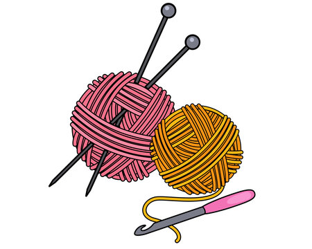 Crochet hook, knitting needles and threads - vector full color  illustration. Balls of yarn and knitting tools. Set for handmade, hand  knitting. Stock Vector | Adobe Stock