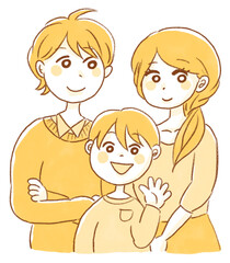 若い夫婦と男の子の3人家族(A family of three, a young couple and a boy.)