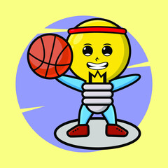 Cartoon lamp mascot playing basketball and cute stylish design for t-shirt, sticker, logo elements